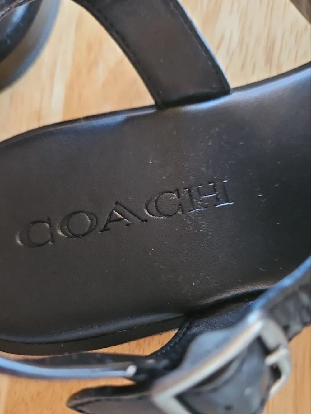 Coach Haddie Gladiator Black Leather Women's Sandals with Silver Chain Detail